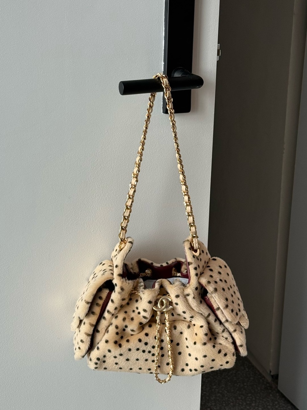 Chanel Light Beige and Black Cheetah Print Pony Hair Métiers d'art Mini 25 Bag